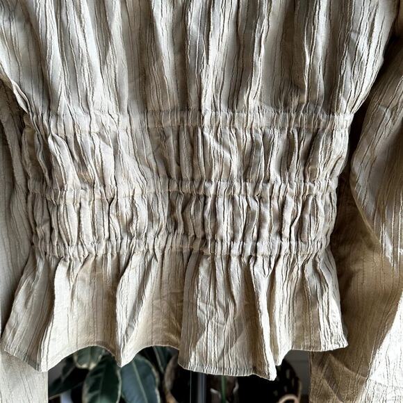 Off the Shoulder Long Sleeve Beige Peasant Top XL Smocked Boho Cottagecore - Picture 4 of 9